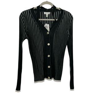 Rio & Rian Black & White Rib Cardigan(Size Large)
